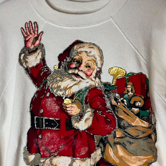 Vintage Old Fashioned Santa Claus Glitter Puffy Paint Sweatshirt - Picture 2 of 9
